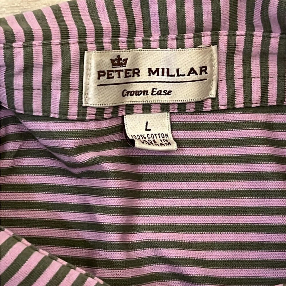 Peter Millar Crown Ease Collins Stripe Cotton Lisle Polo Shirt Size Large